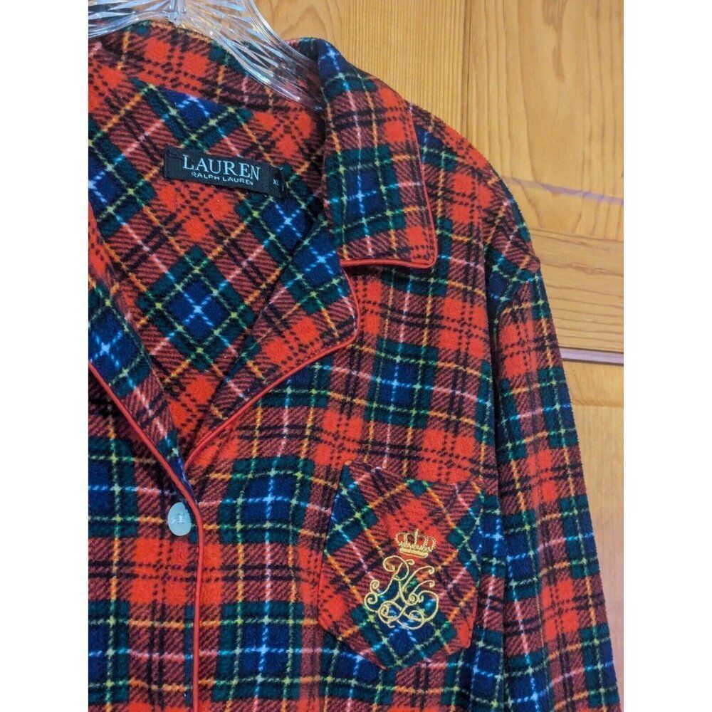 Ralph Lauren Women's Red Plaid Logo Pajama Top XL